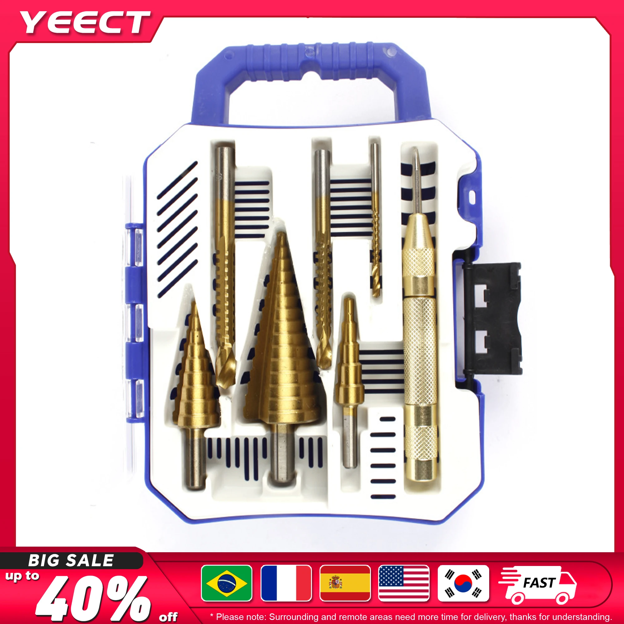 StepDrillBitSawDrillSetCenterPunchTitaniumMillingCutter412