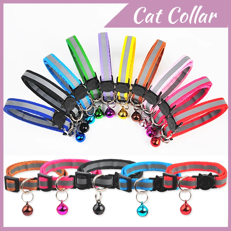 Pet Cats Dog Collar With Bell Reflective Adjustable Necklace Strap Luminous Breakaway Buckles Collar Pet Products Accessories
