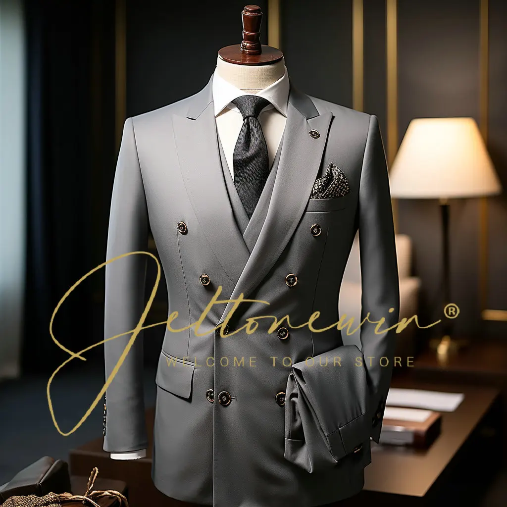 

Новинка 2024, модный мужской деловой однотонный костюм из бутика/Мужское приталенное платье, блейзеры, куртка, брюки, жилет, костюм для мужчин