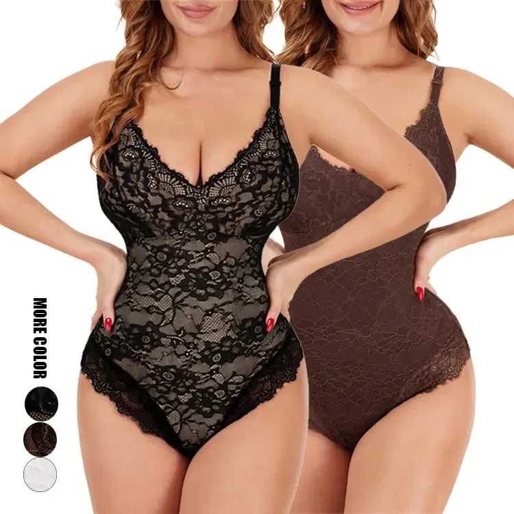 

Sexy Lingerie Lace Bodysuit Corset Mujer Transparent Deep V Lace Underwear Bodysuit with Open Crotch Lingerie Body Shaper Women
