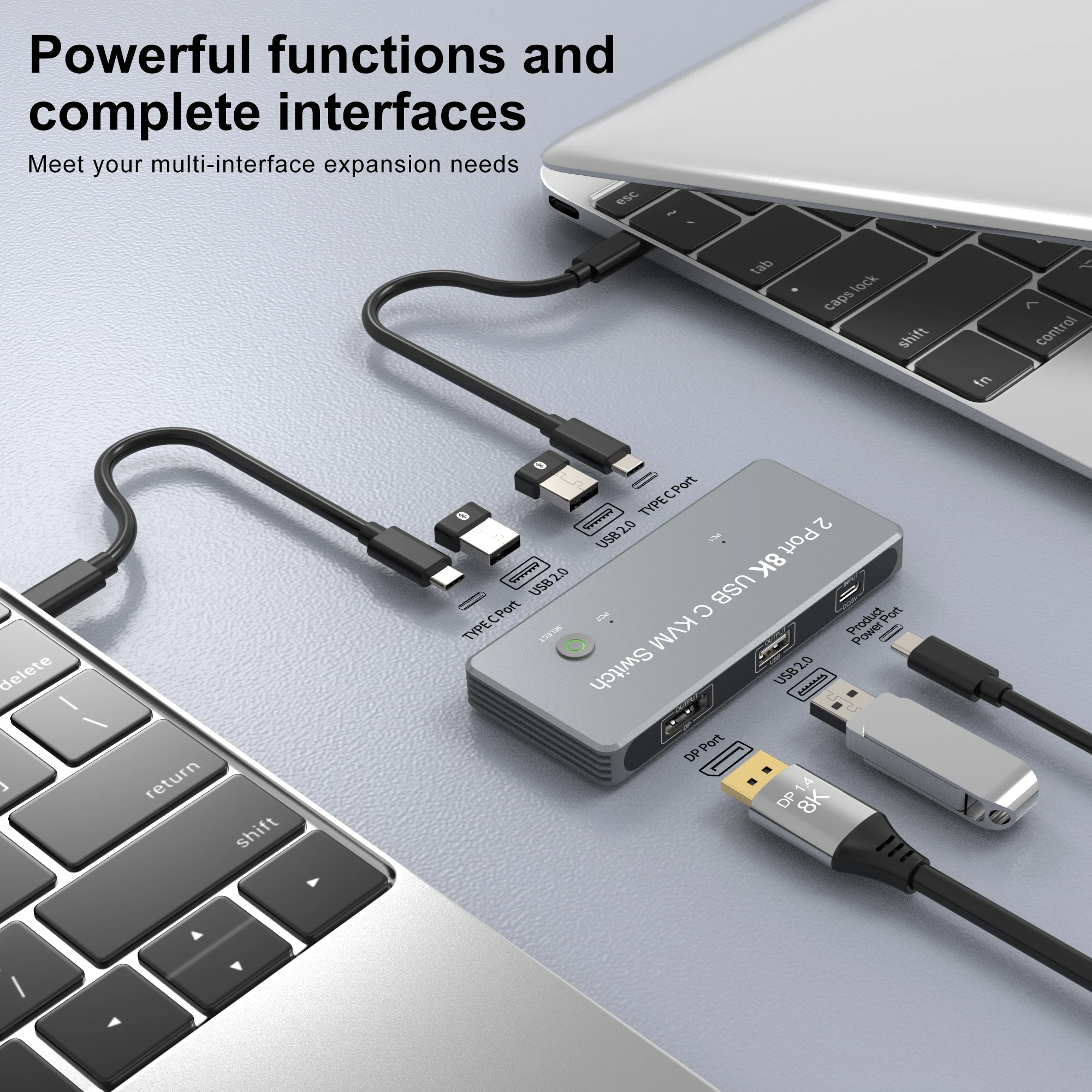 Usb kvm switch USB-C 8K KVM Switch DP1.4 2USB-C 2PC Input 1 DisplayPort Output