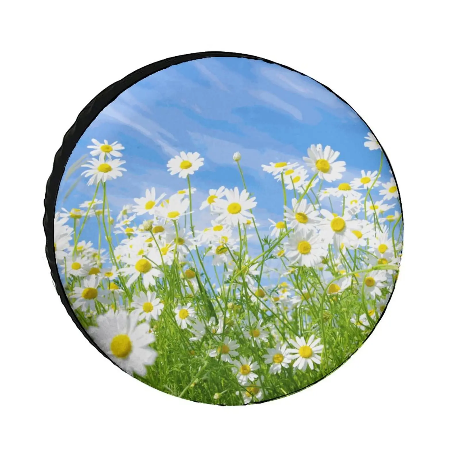 

White Daisies Spare Tire Covers for RV Jeep Trailer SUV Truck and Many Vehicle Wheel Covers Sun Protector Waterproof Wheel Cover
