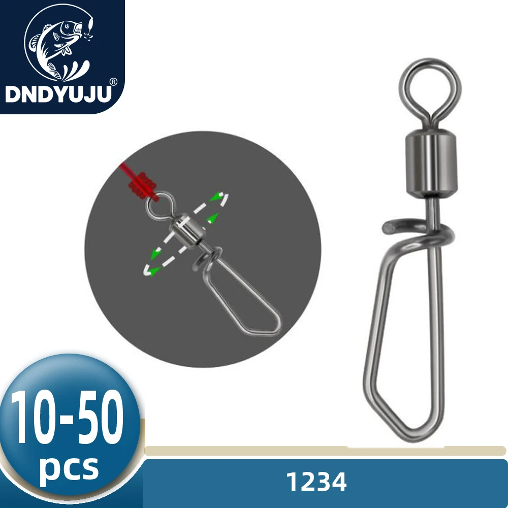 

DNDYUJU 10/30/50pcs Fishing Lure Connector Rolling Swivel With T-shape Snap Fishing Swivels Stainless Steel Fishing Accessories