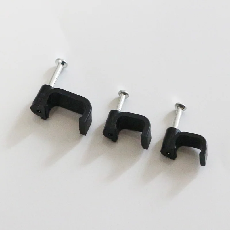 100Pcs Flat Nail Cable Clip Mount Wall Home DIY Square Clamp Office Trough Sub Line Wire Card Fixing cable tie mounts