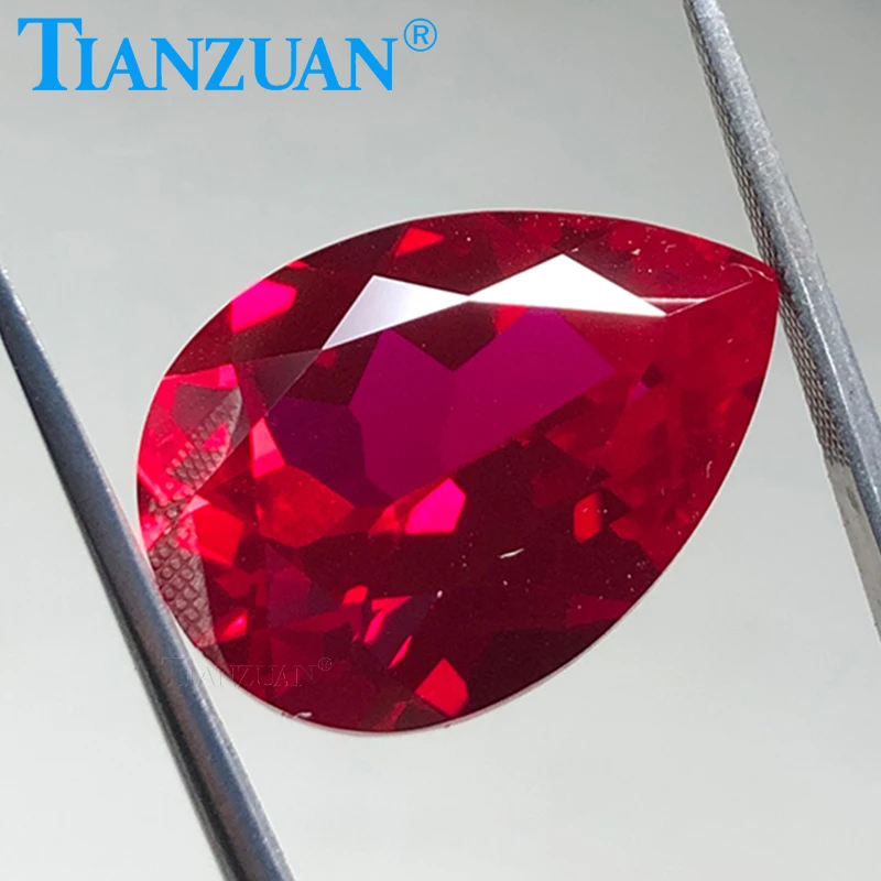 5# Red Color Pear Shape Natural Cut Synthetic Ruby Corundum Clear Loose Stone for Jewelry Making