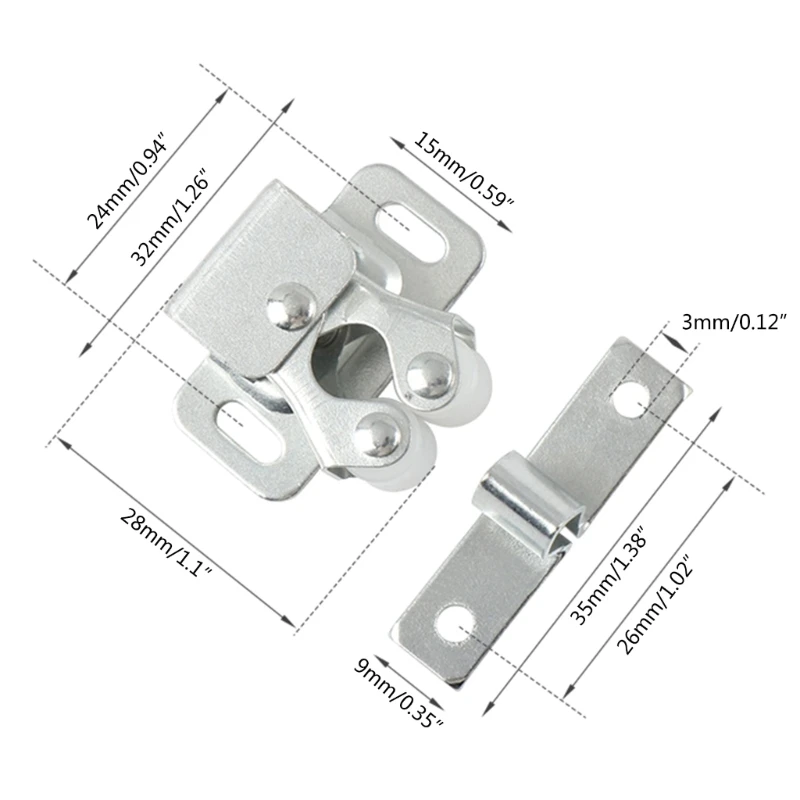 Set of 5 Double Roller Strong Hold Cupboard Cabinet Door Catches Easy to Install
