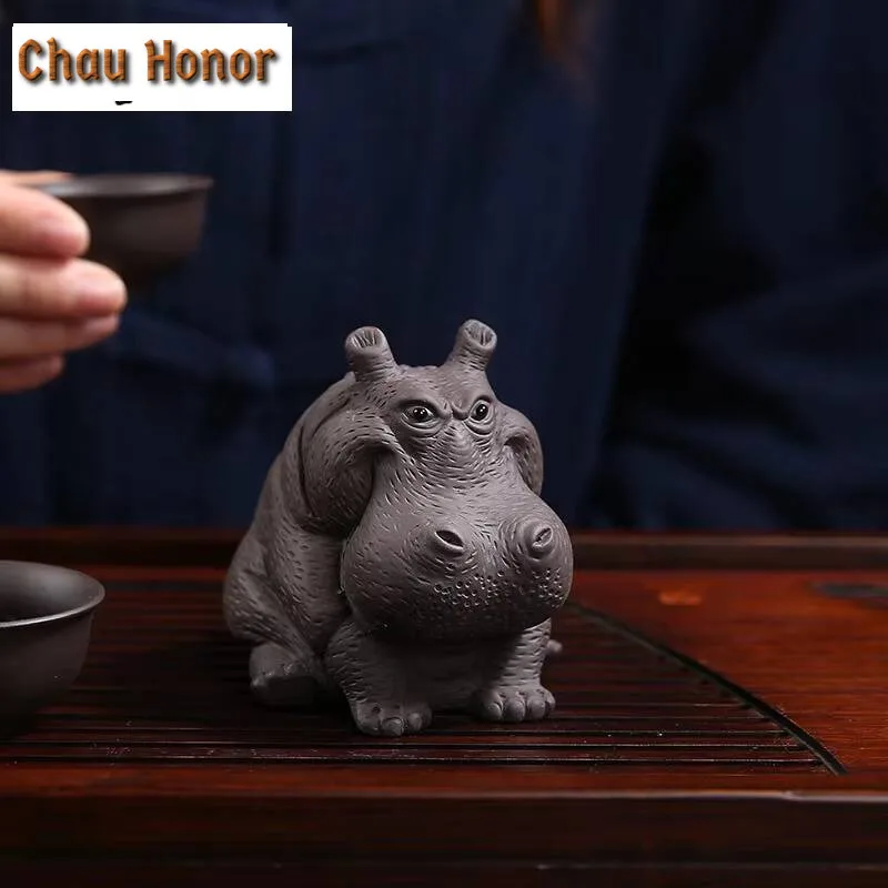 Purple Sand Hippo Tea Ornaments Decoration Handmade Foundationed Tea Table Personality Creative Fortune Tea Table Tea Pet