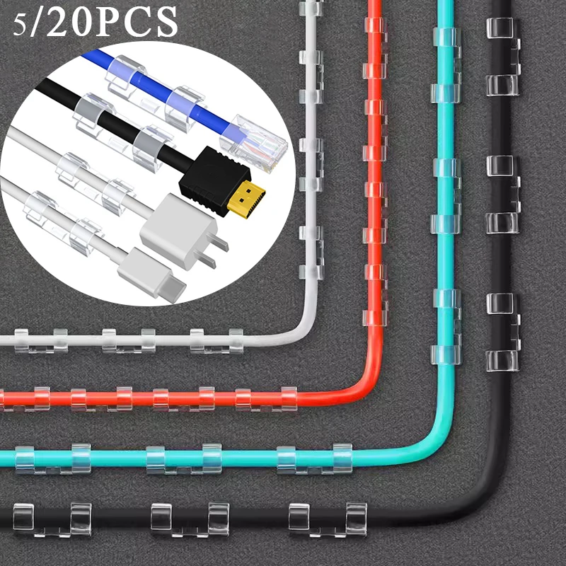 

5/20 Pcs Universal Cable Clips Organizer Drop Wire Holder Cord Management Self-Adhesive Cable Manager Fixed Clamp Wire Winder