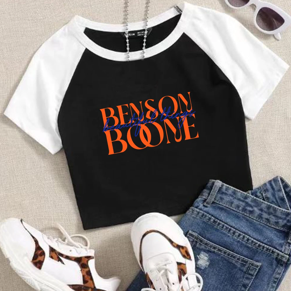 

Benson Boone Beautiful Things Crop Shirt Streetswear O-Neck Navel exposed shirt Fans Gift