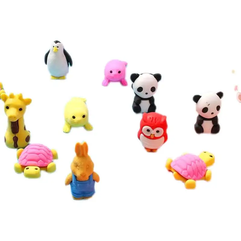 Pencil Eraser 10PCS Animal Shaped Cartoon Design Stationery Puzzle Toys