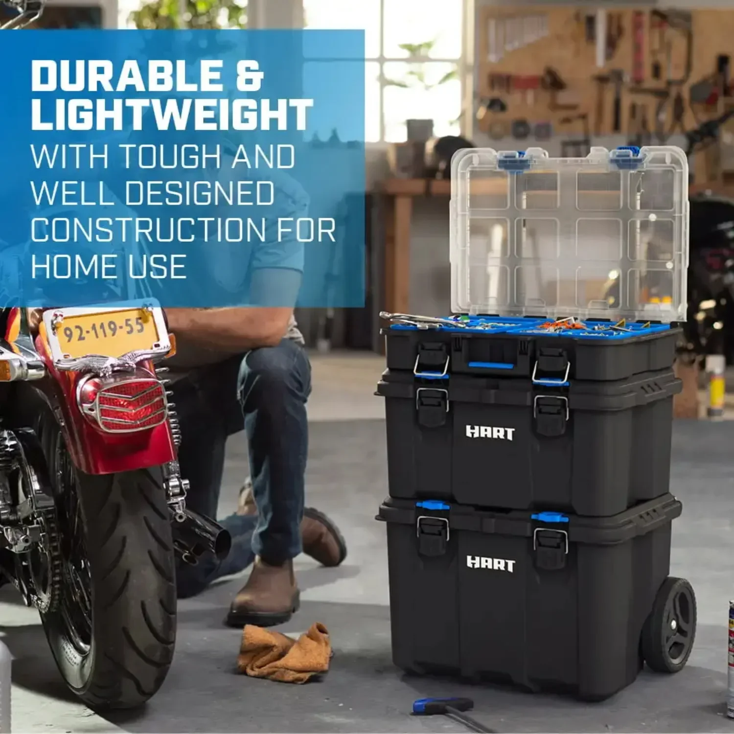 Stack System, Mobile Toolbox for Storage and Organization, 3 Piece Resin Plastic Modular Toolbox System 2