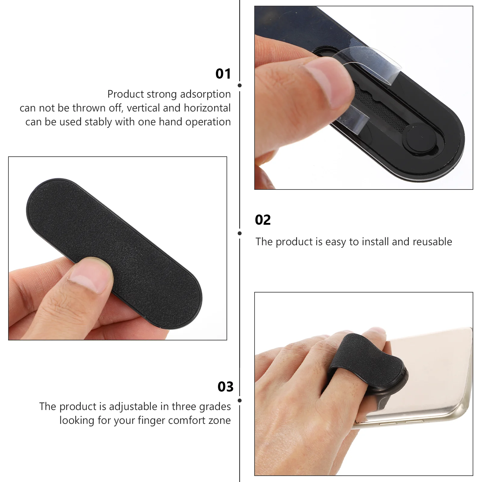 Universal Adhesive Phone Ring Holder with Finger Grip and Stand Function