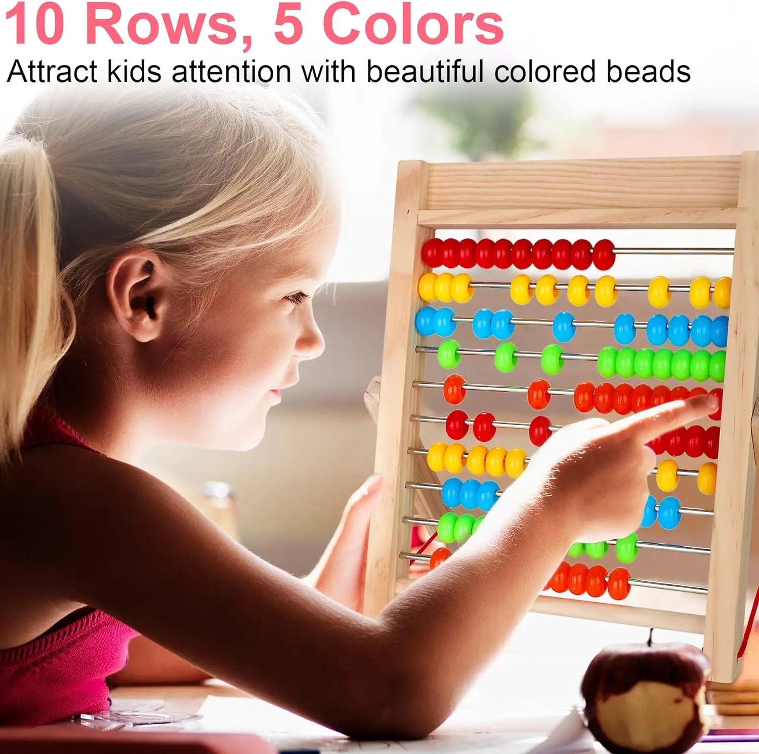 Boulier En Bois éducatif - 10 Rangées Perles Multicolores - Environ 20x8x24 Cm - Apprentissage Comptage 3-5 Ans - Cadeau Enfant