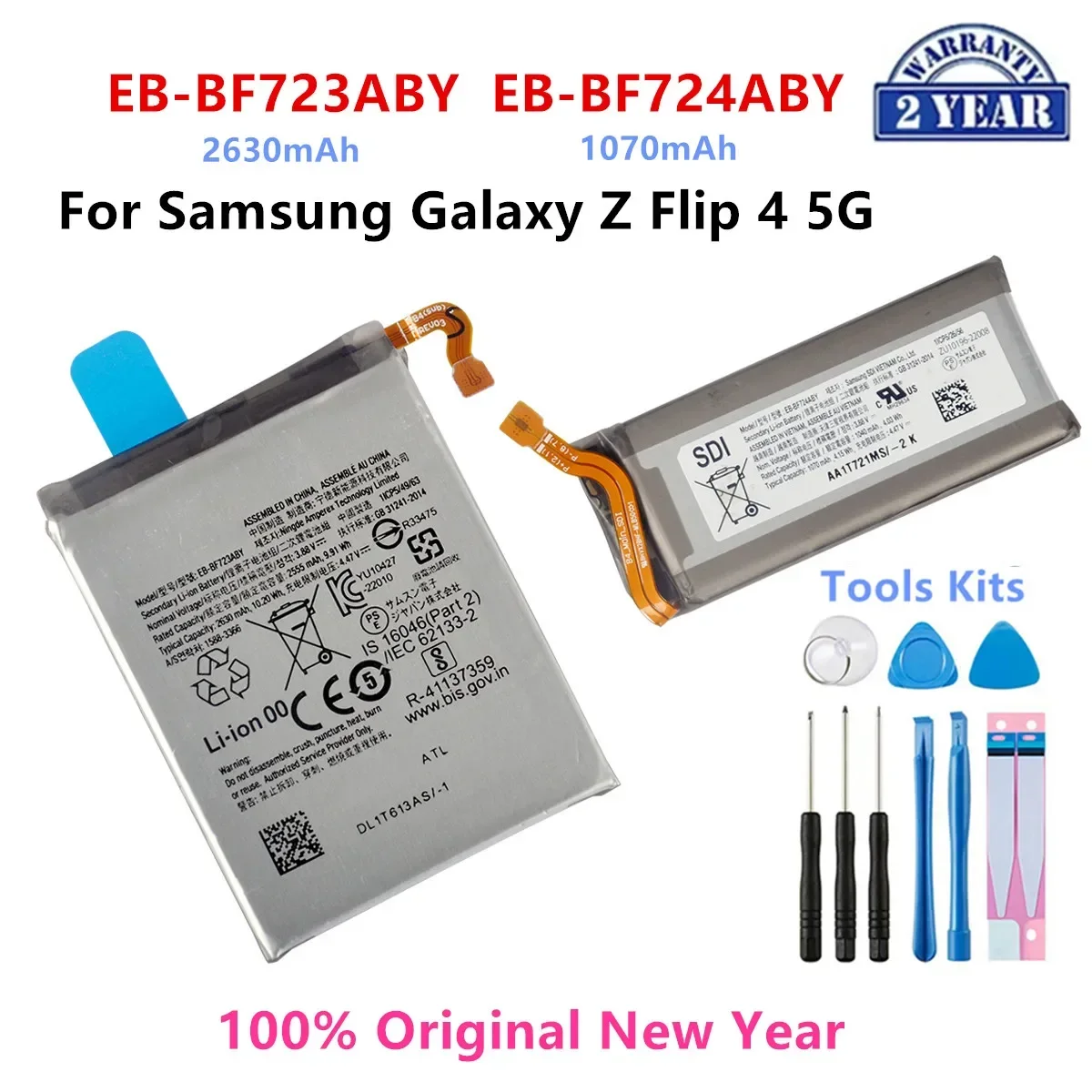 

100% Orginal EB-BF723ABY EB-BF724ABY Battery For Samsung Galaxy Z Flip 4 5G F723 F724 SM-F7210 Replacement Batteries+Tools