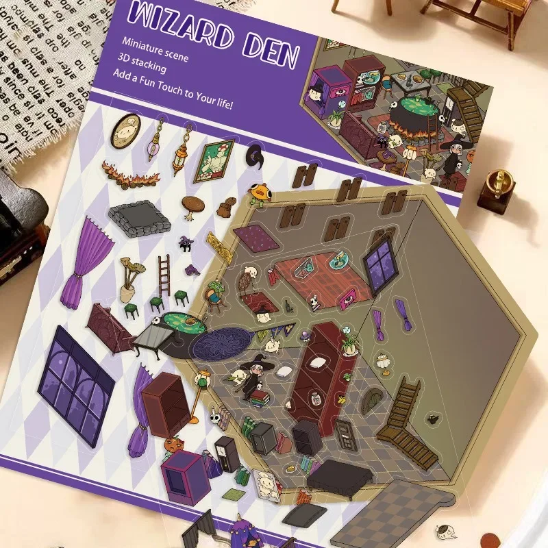 Cartoon Landscaping Stickers Cute Miniature World 3D Hut Xiaohongshu Decompression DIY Scene Notebook Stickers