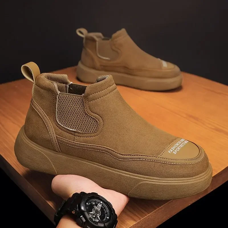 2023 New High Top Men's Shoes Autumn and Winter Thick Soles, Wear-resistant and Anti Slip Shoes, Versatile and Fashionable Shoes