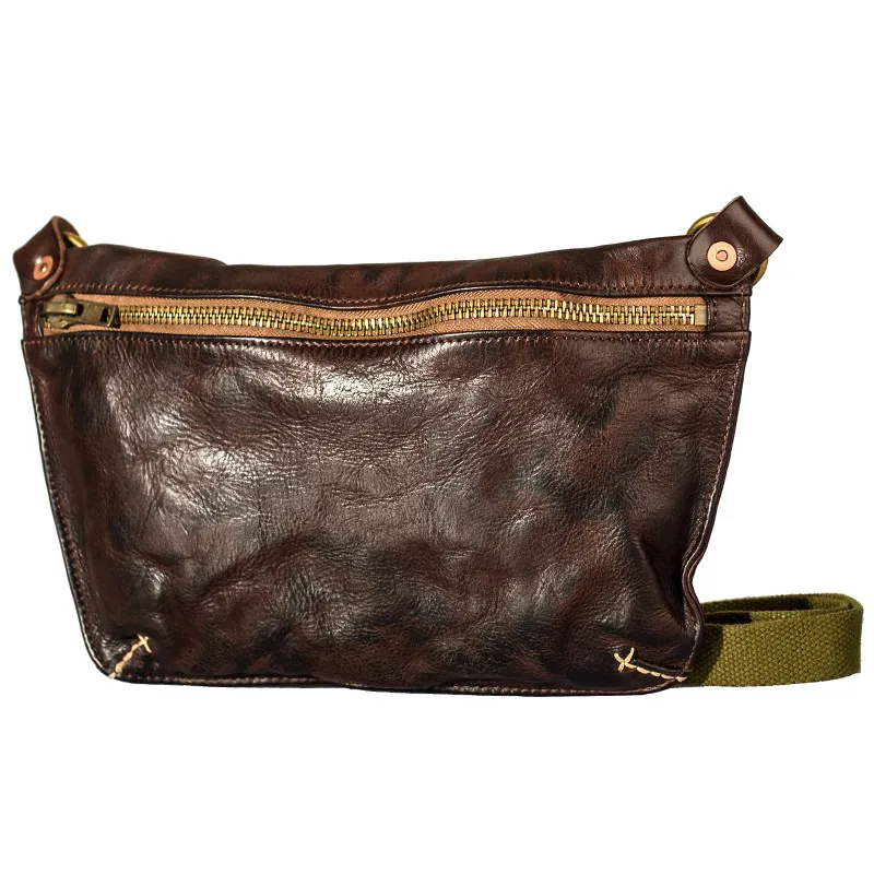 Fashion vintage natural genuine leather men's pleated chest bag outdoor high quality real cowhide teens daily cross-body bag