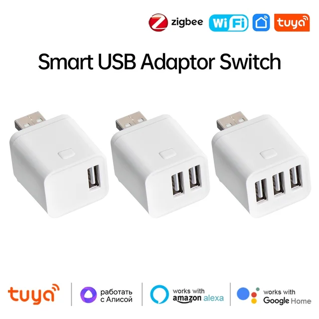 Tuya สมาร์ท WiFi/Zigbee อะแดปเตอร์ Micro USB 5V Mini 1 2 3 USB Power Adapter Smart Life ควบคุมผ่าน Alexa Google Yandex Alice 1