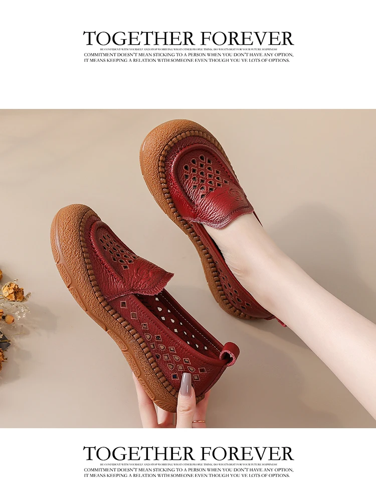 Neue authentische Leder-Slipper-Flats für Damen, alte perforierte, atmungsaktive Mokassins für Damen, exquisite geprägte Rosen-Loafer-Schuhe – Detail 30
