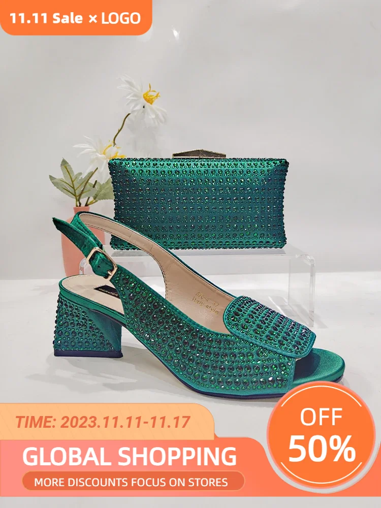 

Italy Latest Summer Ladies High Heel Shoe and Bag Rhinestone Simple High Quality Design Shoe for Women Wedding Birthday Party