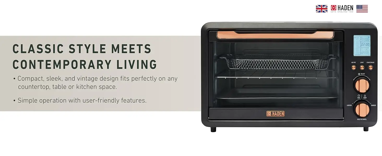 Haden Countertop 6 Slice Toaster Oven Air Fryer Combo for Kitchen, Black/Copper
