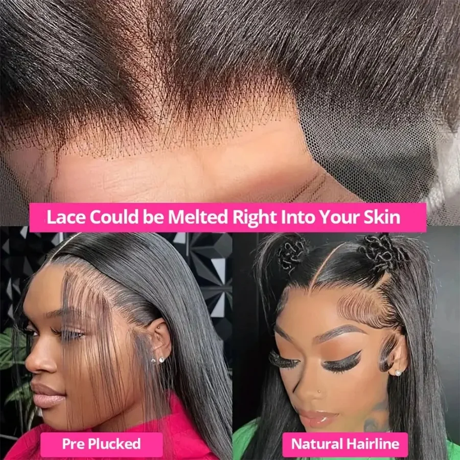 200% 13x4 13x6 HD Transparent Lace Frontal Wig Brazilian Pre Plucked With Baby Hair 5x5 Lace Closure Wig Bone Straight Hair 4