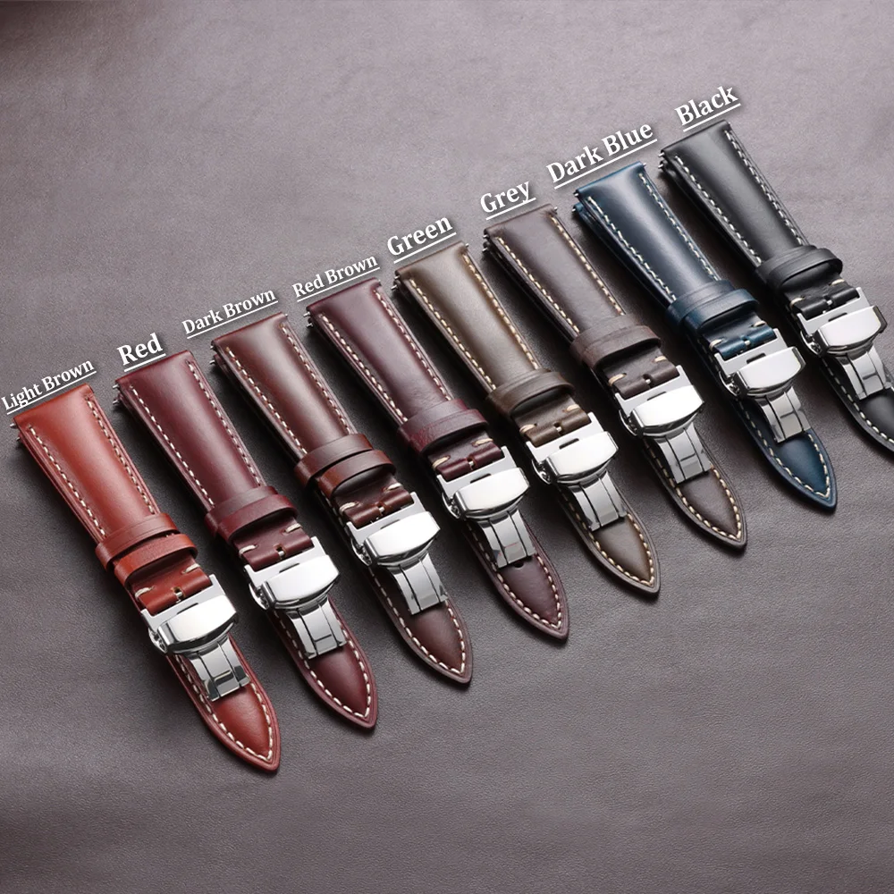 Vintage Calfskin Oil-Wax Watch Strap with Universal Butterfly Buckle
