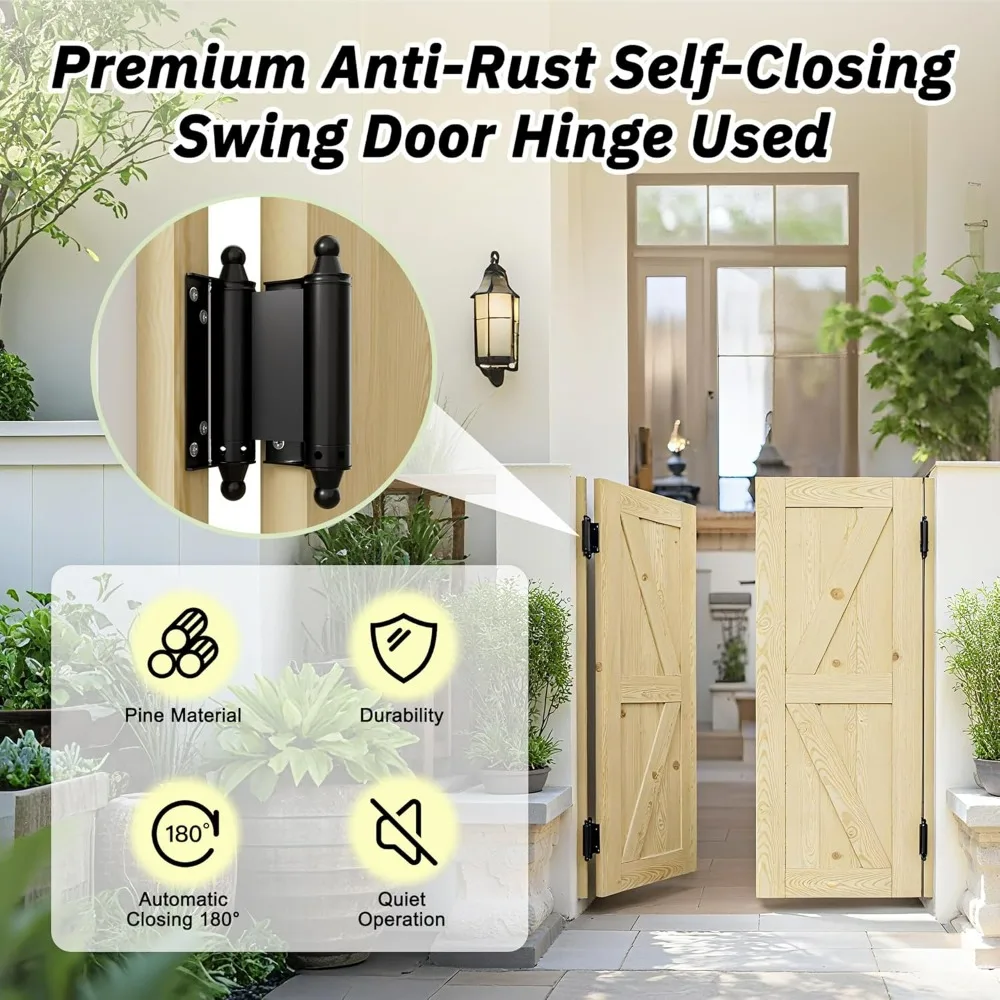 36 x 42 Solid Wood Swinging Half Doors for Interior Use - Automatic Closing, Cafe Style with Metal Hinges and Quiet Operation