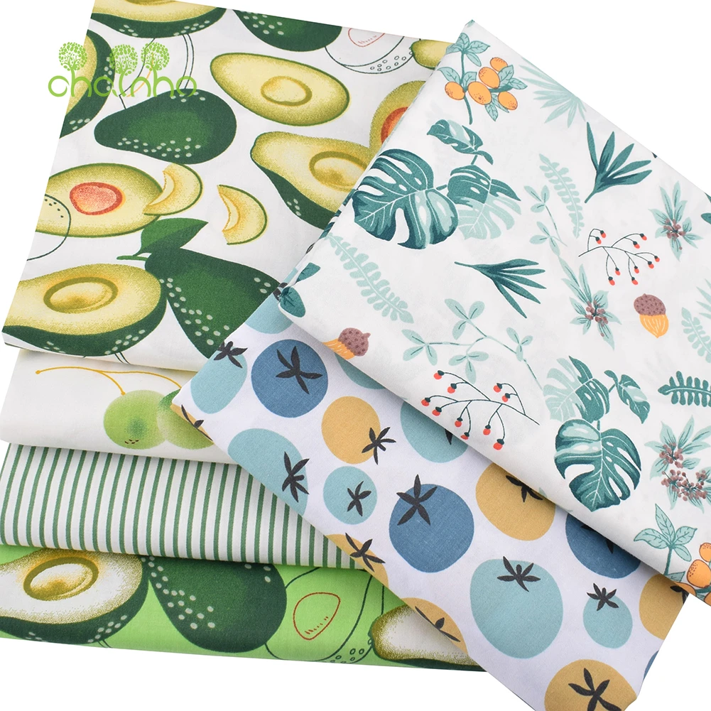 Chainho,Printed Twill Weave Cotton Fabric,DIY Sewing Quilting Material,Patchwork Cloth,6 Fruits Series,2 Sizes,15C304