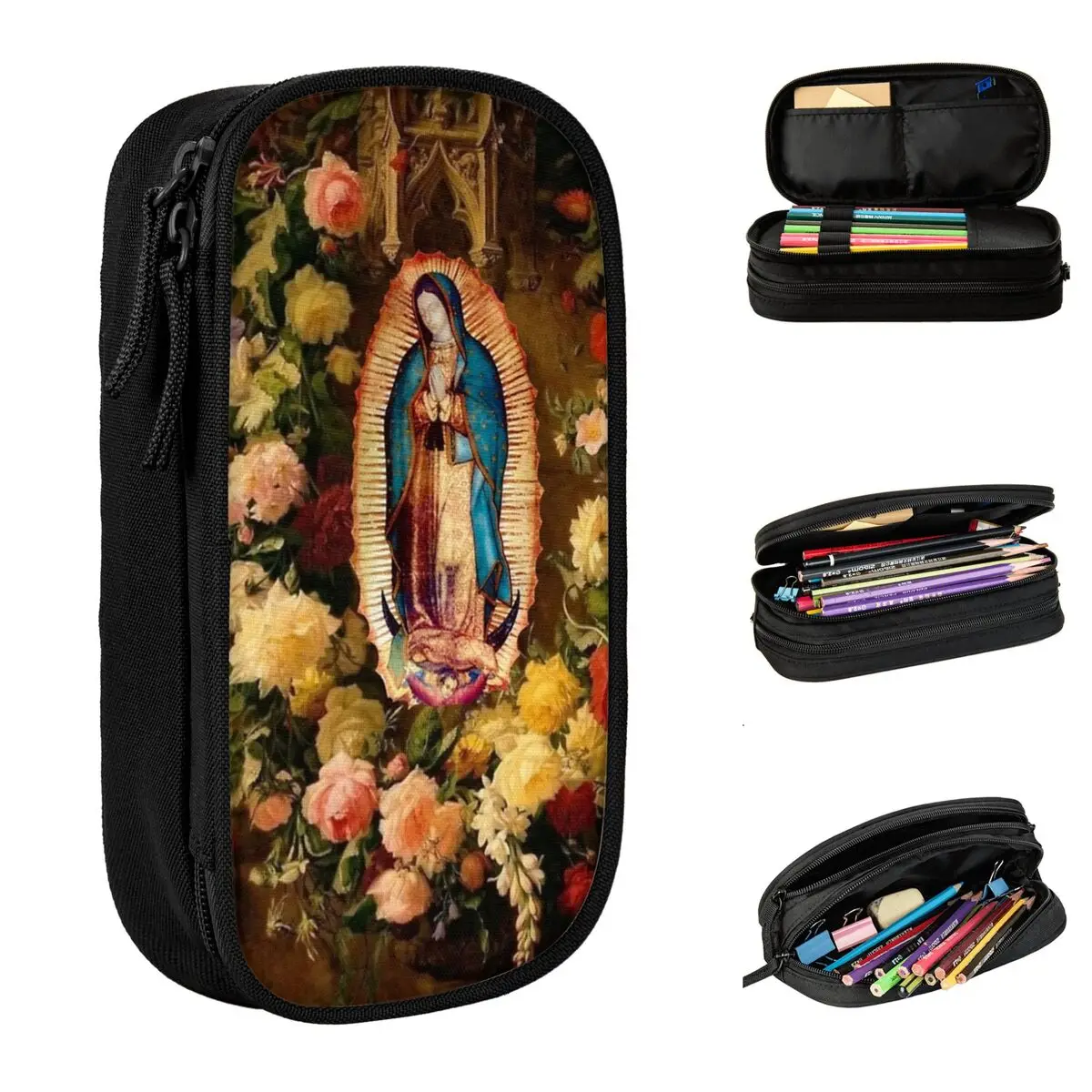 

Our Lady Of Guadalupe Virgin Mary Pencil Case Double Layer Large-capacity Office Supplies Pencil Case Stationery Suprise Gift
