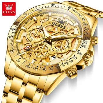 OLEVS 9913 All Gold Luxury Men Watch Brand Hollow Design Quartz Watch Original Waterproof Date Timing Code Watch Sport Men Watch