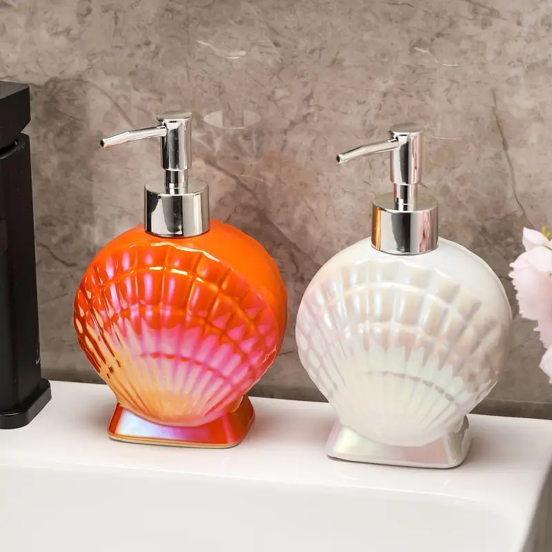 Shell-Emulsion-Bottle-Ceramic-Soap-Dispenser-Gold-Border-Container ...
