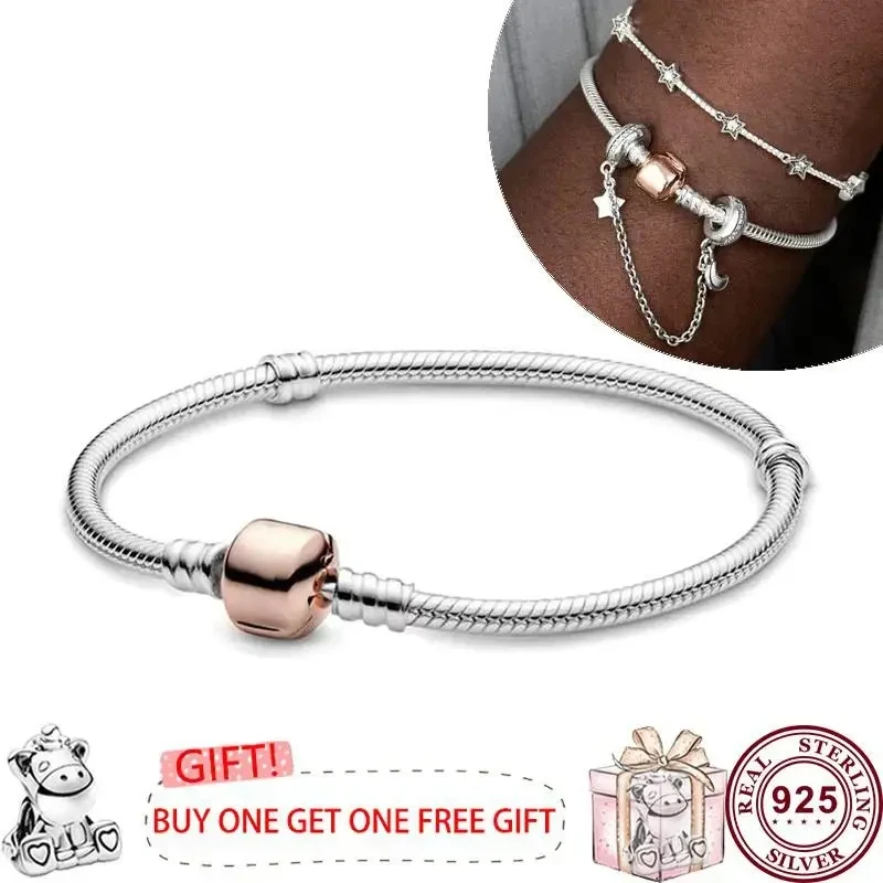 Hot selling 925 Sterling Silver Classic Round Original Women's Bucket Sign Bracelet for Bead Pendant Wedding DIY Charm Jewelry