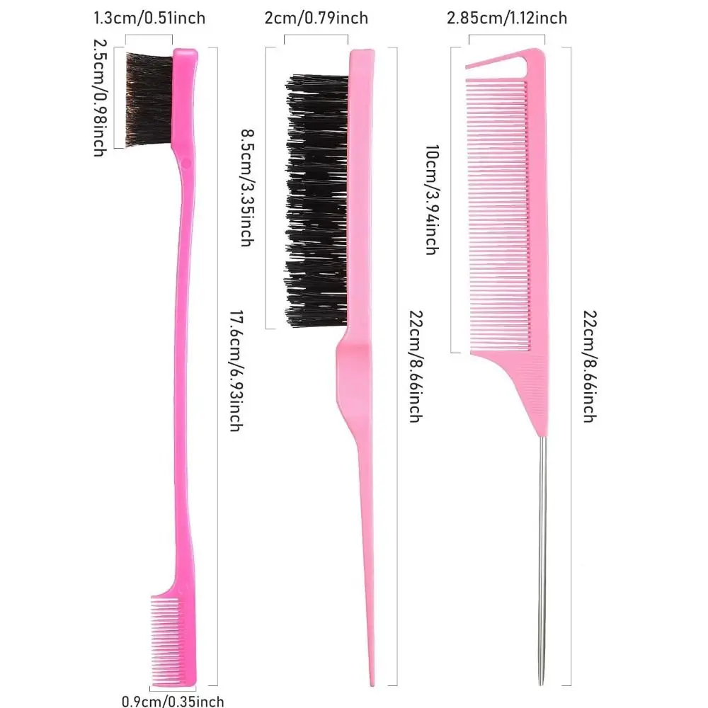 5Pcs/set Grooming Hair Styling Comb Set Edge Brush Rat Tail Comb Slick Brush Set Braid Tool Brushing Combing Teasing Brush