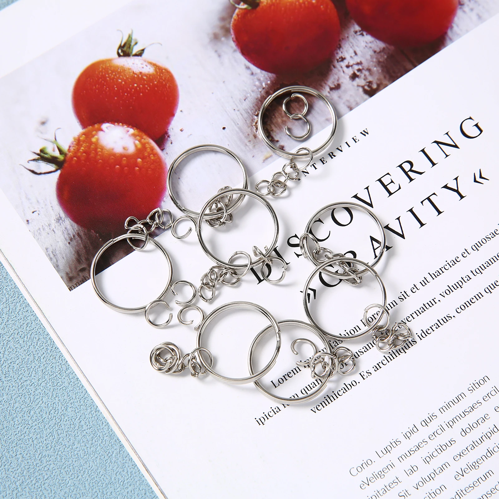 Silver Metal Key Chain Rings with Open Jump Ring and Connector - 25mm DIY Jewelry Accessories