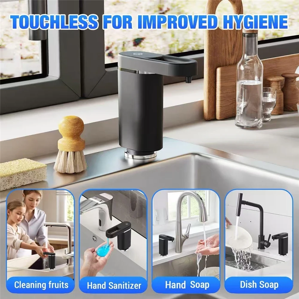 Distributeur gel hydroalcoolique vu de profil, avec capteur infrarouge et réservoir transparent.