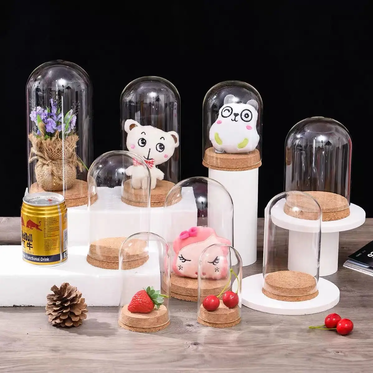 1X Mix Size Micro Landscape Eternal Transparent Flower Glass Cover DLY Cover Glass Dome On Cork Base Home Office Table Decor