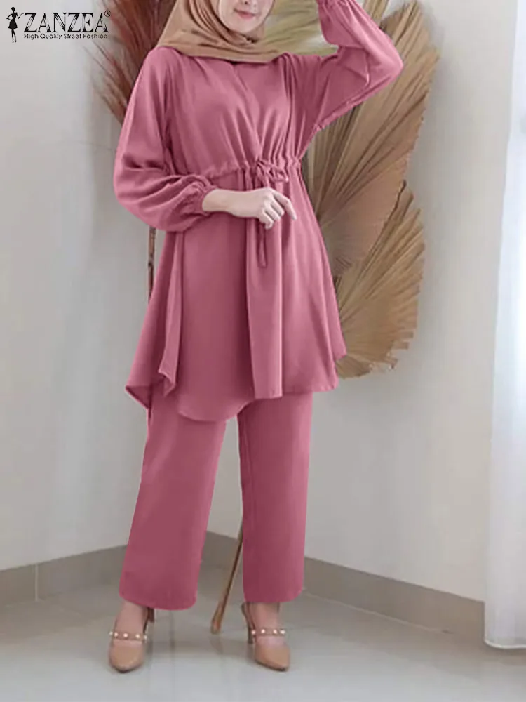 

Women Blouse Sets Muslim Fashion Tracksuits 2023 ZANZEA Casual Long Sleeve Shirt Loose Pant Sets Autumn Elegant Outfits Oversize