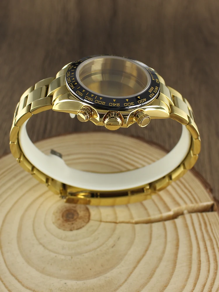 39mm VK63 Uhrengehäuse Armband Gold Uhrenzubehör Edelstahl Saphirglas Wasserdicht Für VK63A Quarzwerk Für Daytona – Detail 6