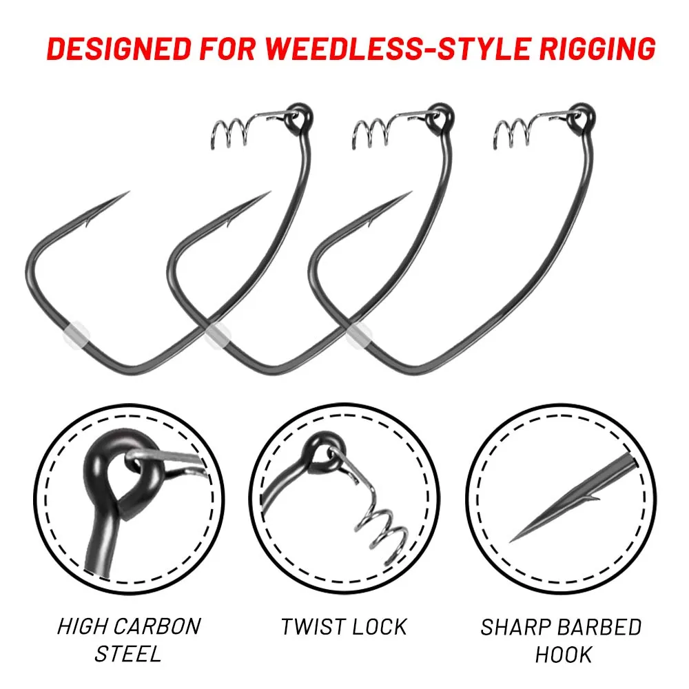 ZUKIBO5pcs Spring Spiral Lock Hook Long Crank Barbed Hook Worm Soft Bait Stainless Steel Rust-Proof Hook 2