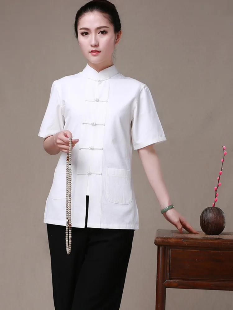 Womens Kung Fu Clothes Wudang Tai Chi Uniform Woman Summer Tang Costume Short Sleeve Chinese Traditional Style Shirt