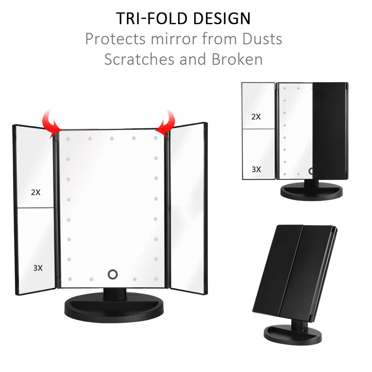 Description Picture 4 of itemCreative Modern Make-up Mirror with Light Folding Table Dresser Makeup Mirror with Light Glowing Bathroom Accessories Home Decor