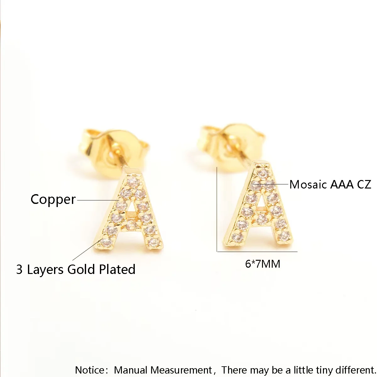 MHS.SUN Wholesale Zircon Initial Letters A-Z Stud Earrings For Women Girls Gold/Silver Color Cute Small Mini Alphabet Earrings 6