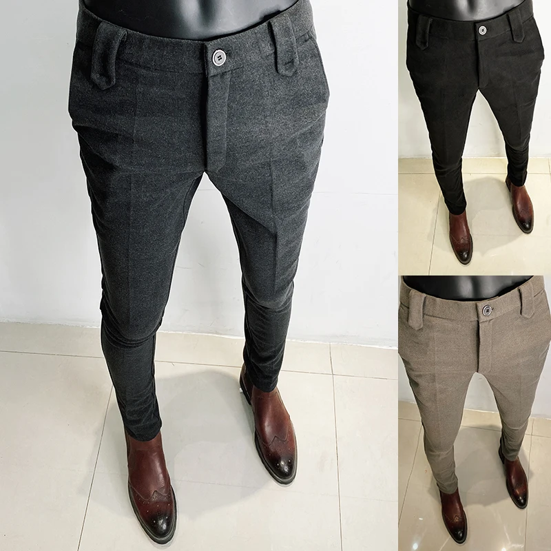 Business pants suit pants men pants Hot men pants slim fit men spring casual ankle length pants streetwear black gray dress suit trousers