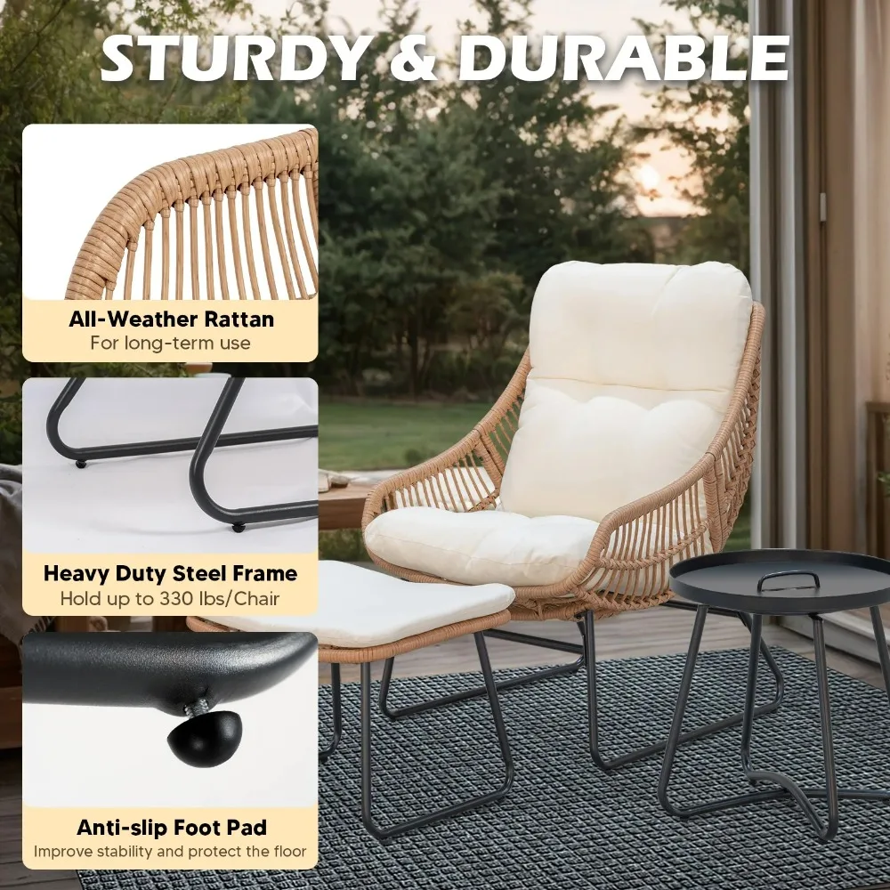 Chaise Lounge Chairs Set Outoodr Indoor Wicker Egg Chair with Ottoman, Patio Chair Recliner with Thicken Cushions, Egg Chair 2