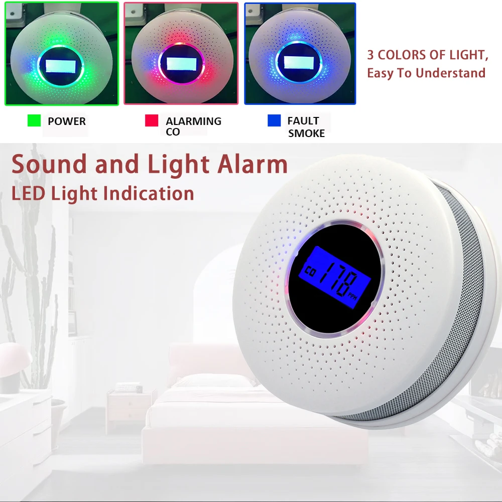 Combination Smoke and Carbon Monoxide Detector Photoelectric Sensor 85dB Fire Device CO Alarm Tuay Smart Life Message Push Alert panic alarm for home