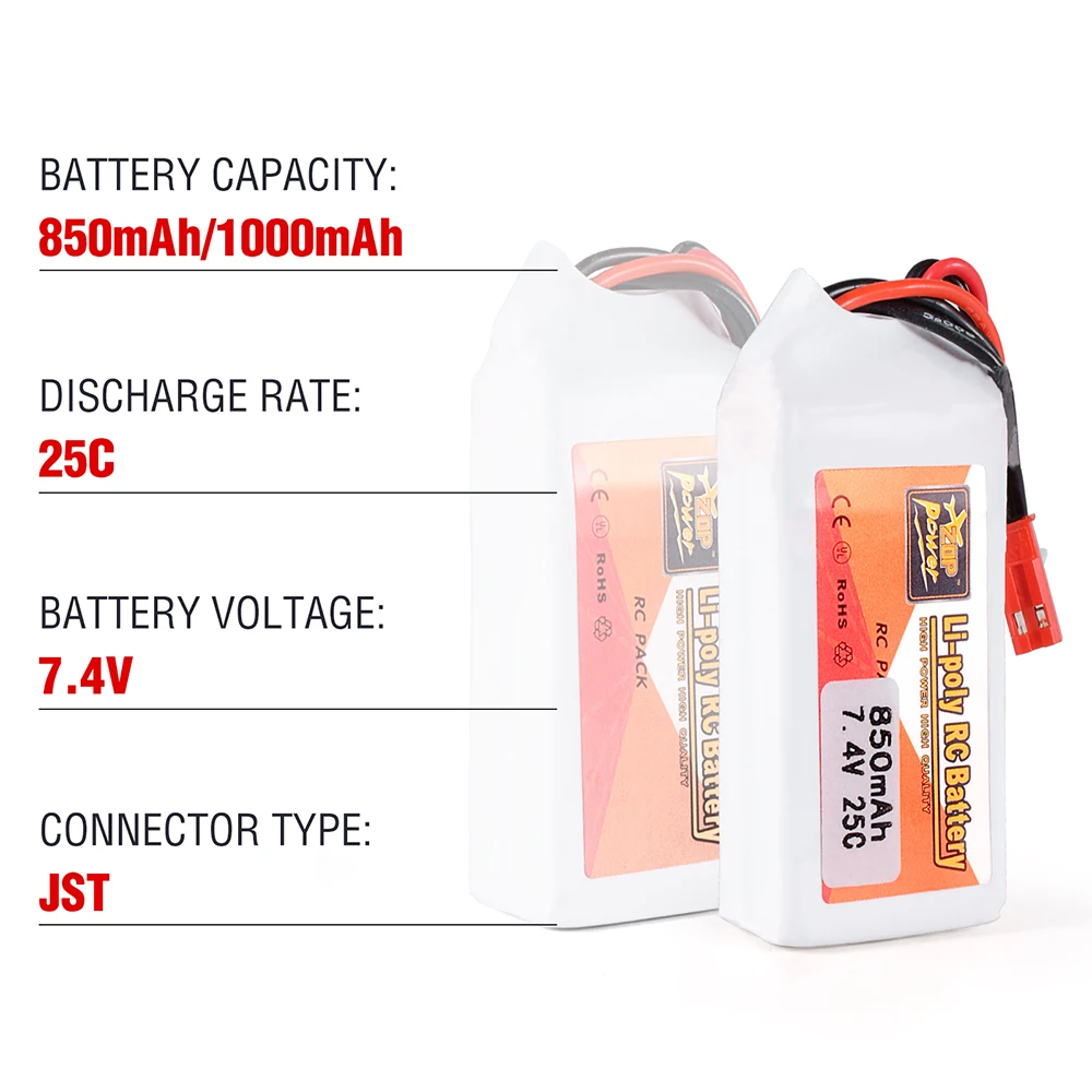 Batterie Lipo 7.4V 850/1000mAh 25C JST pour TRX4M RC Voiture Camion