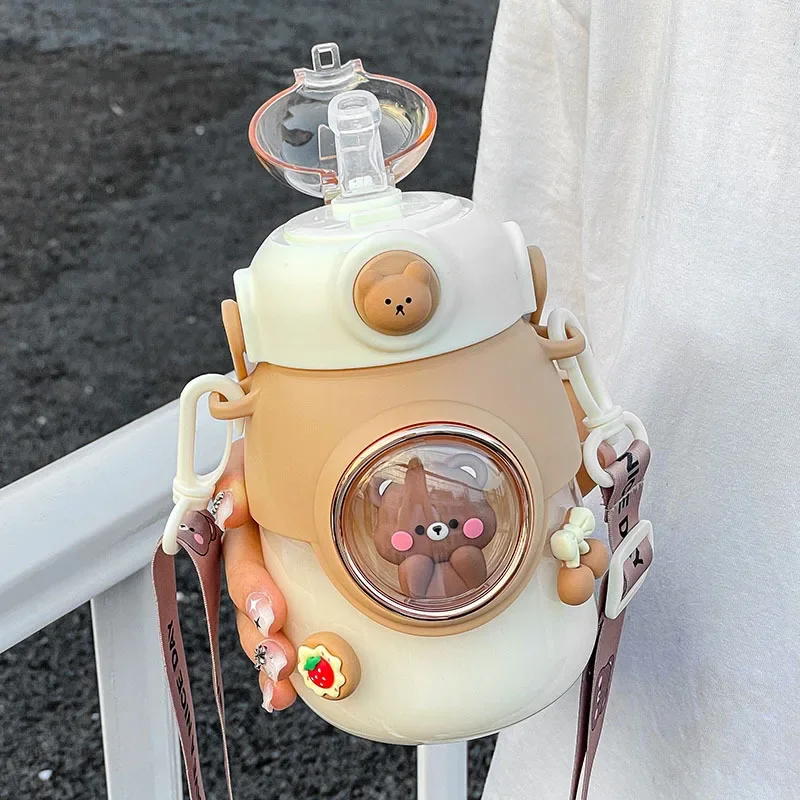 Adorable Kawaii Cartoon Kids Water Bottle with Straw - Large Capacity 820ml