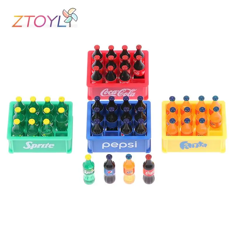 

13Pcs/set 1:12 Dollhouse Miniature Food Mini Cola Soda Sprite Bottles With Bucket Drinks Modle Kitchen Doll House Accessories