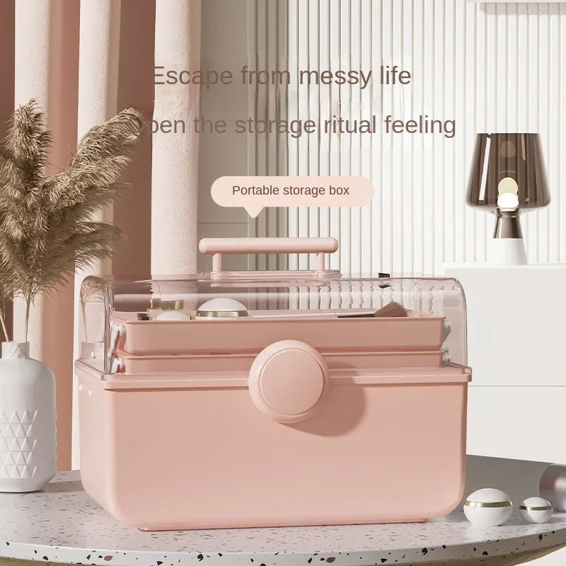 Large Capacity Cosmetic Storage Box Internet Famous Plastic Dustproof Transparent Desktop Portable Medicine Storage Box 3
